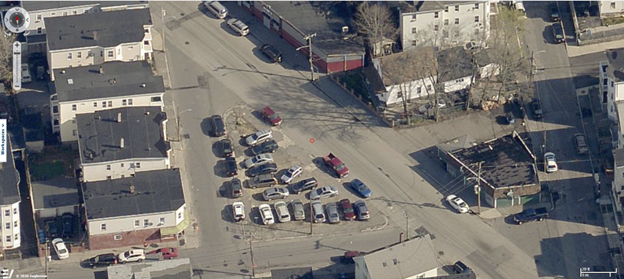 Areal View of the Bennington Triangle before the pop-up. It was used as an informal parking lot.